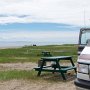 <p align=left>Vue de notre emplacement au camping de la Minganie, Longue-Pointe-de-Mingan.